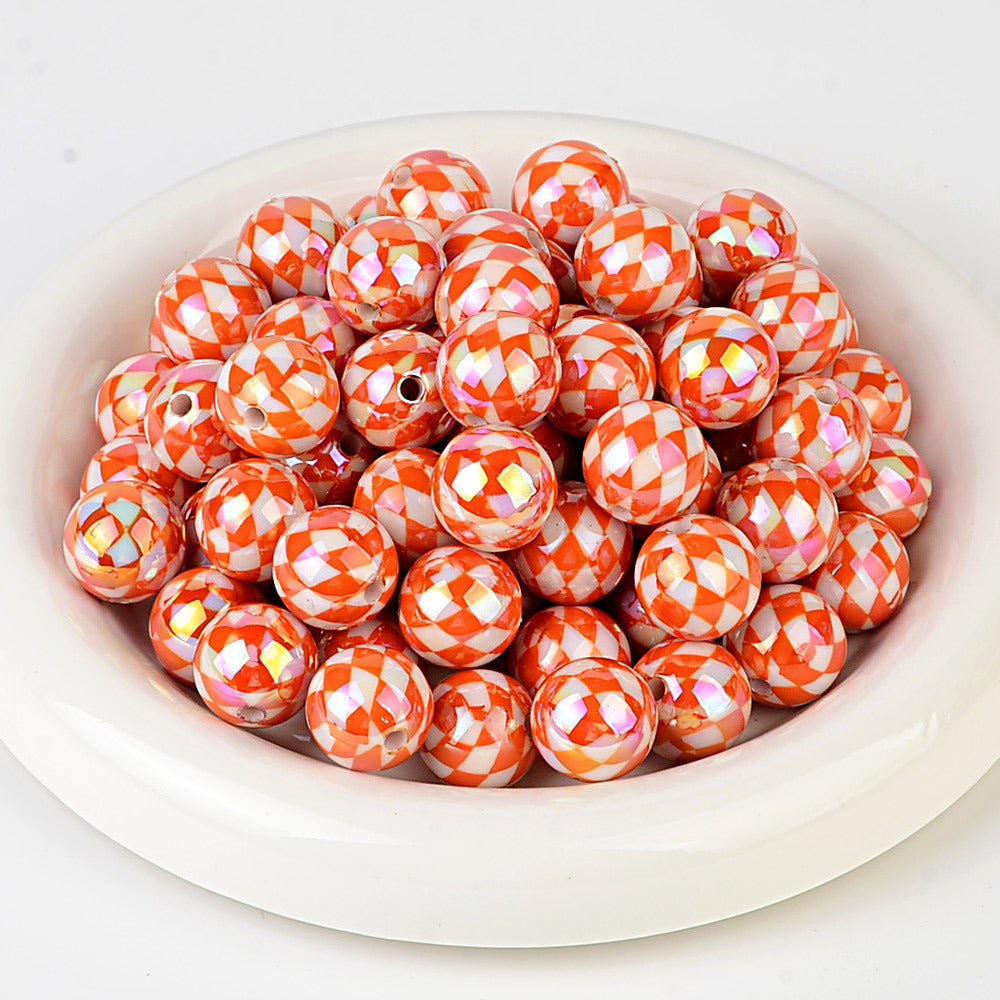 100Pcs 16mm UV rhombus grid through hole round beads DIY handmade beaded loose bead string pen mobile phone chain jewelry accessories spot