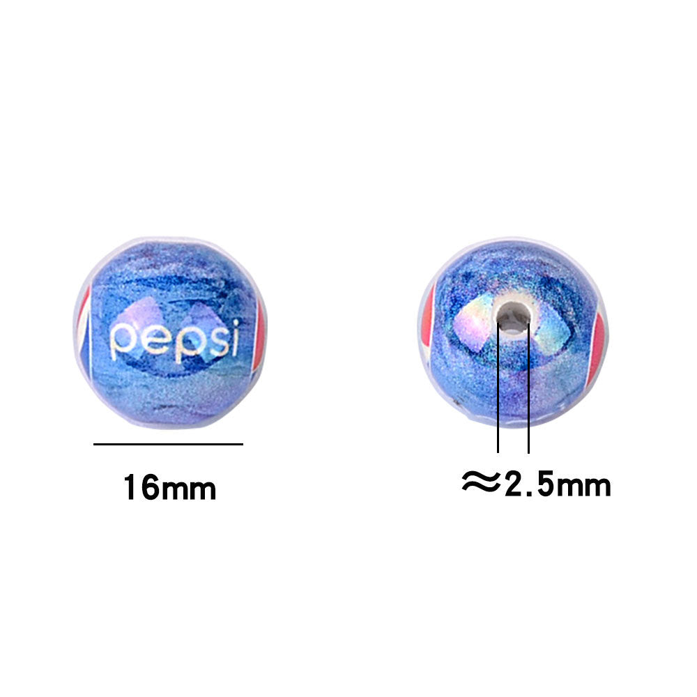 American beverage printed acrylic round bead blue bottom soda mark straight hole loose bead DIY bracelet keychain jewelry
