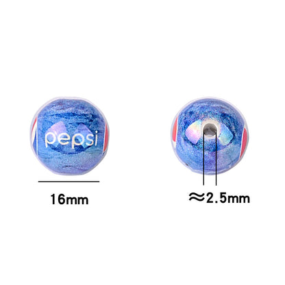 American beverage printed acrylic round bead blue bottom soda mark straight hole loose bead DIY bracelet keychain jewelry