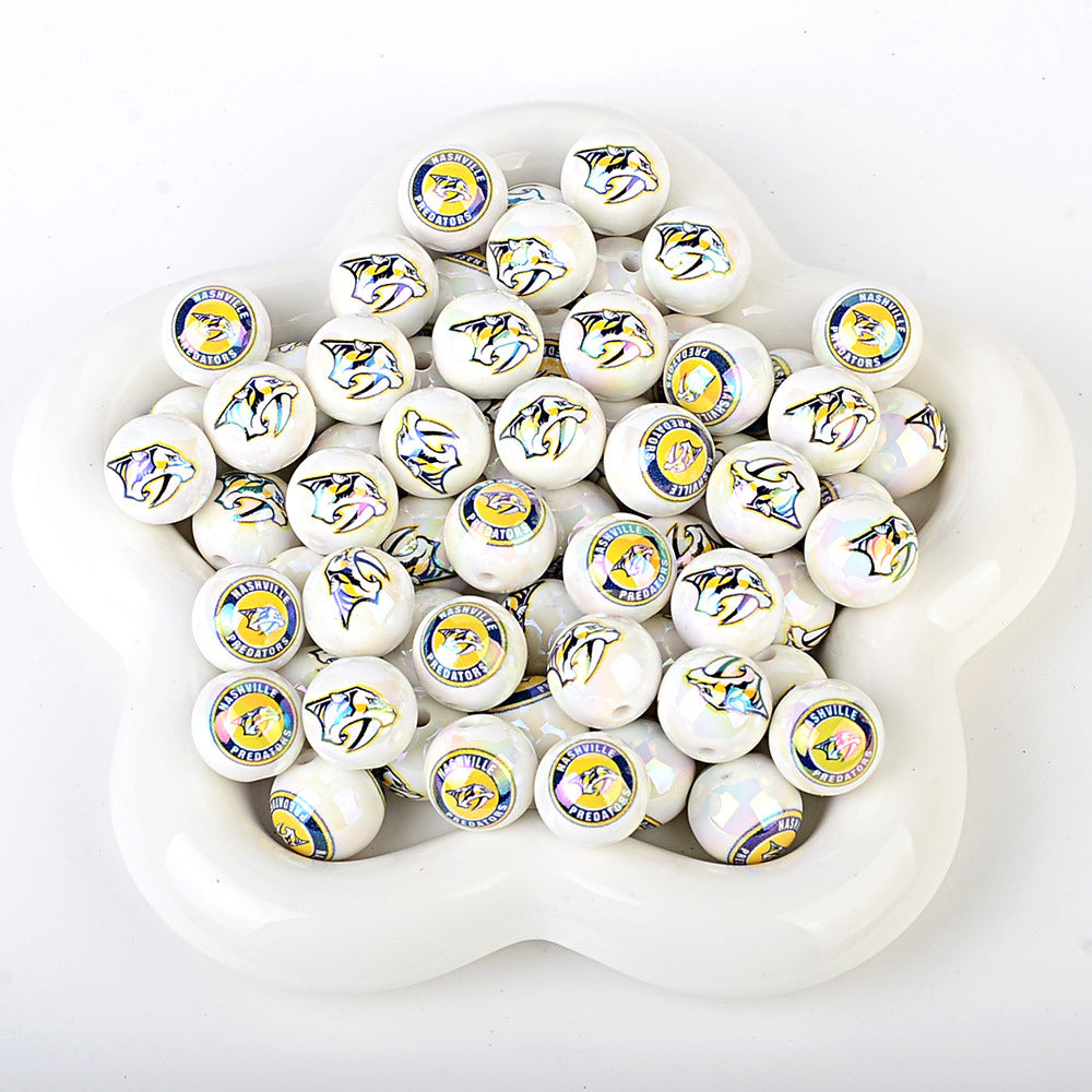 100Pcs US 32 NHL Ice Hockey Teams Printed Beads Beaded DIY Keys Mobile Phone Chain Handmade Jewelry Accessories Spot