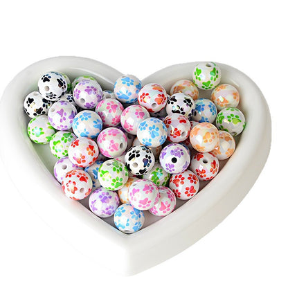 100Pcs 16mm Color Small Fresh Cat's Claw Pattern Printed Acrylic Beads Suitable for DIY Beads Bulk