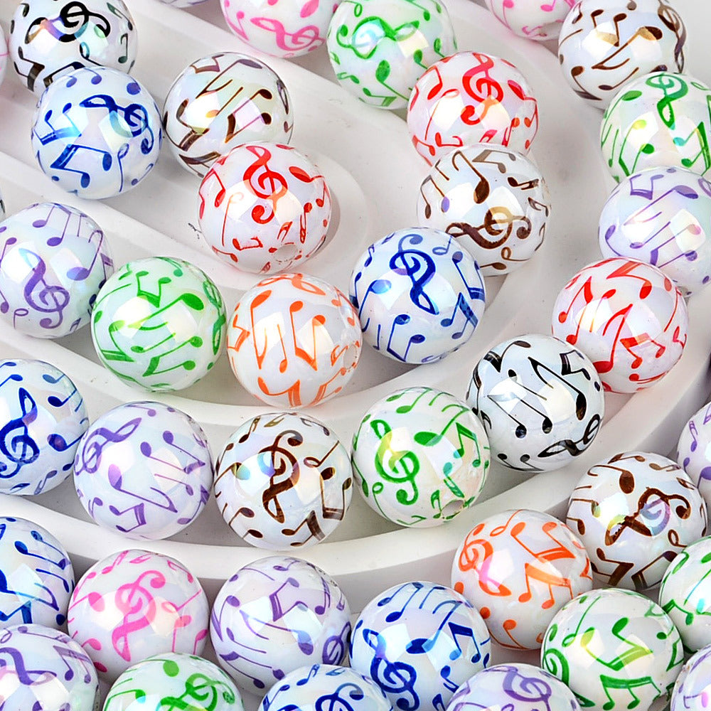 100Pcs new color music symbol printing straight hole round beads DIY mobile phone chain bead pen plated color jewelry accessories wholesale