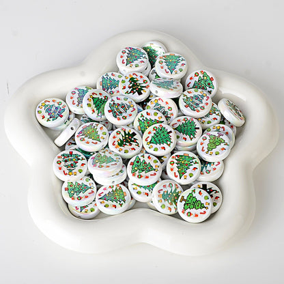 100Pcs double-sided printing Christmas series Santa Claus Christmas tree flat bead DIY jewelry accessories decoration handmade materials