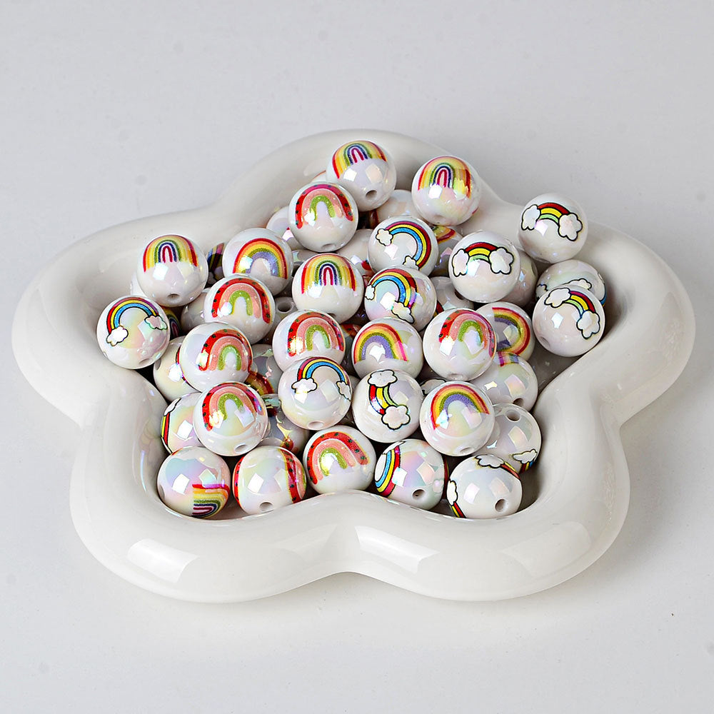 100Pcs 16mm double-sided printed acrylic rainbow cloud beads DIY mobile phone chain pendant car hanging keychain chain accessories