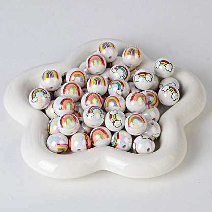 100Pcs 16mm double-sided printed acrylic rainbow cloud beads DIY mobile phone chain pendant car hanging keychain chain accessories