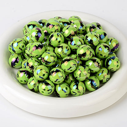 100Pcs acrylic UV plated colorful multi-color Halloween printing bat round beads DIY handmade string pen mobile phone chain accessories