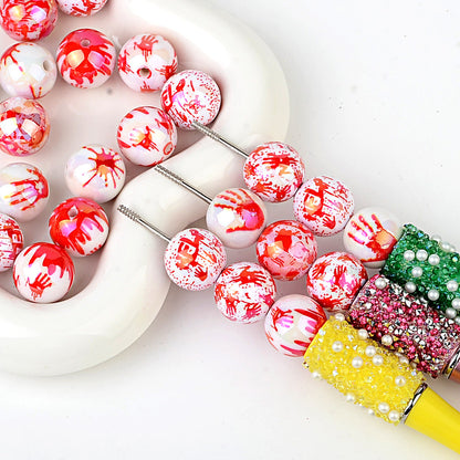 100Pcs Halloween Funny Blood Handprint Straight Hole Acrylic Bead DIY Mobile Phone Chain Keychain Bead Pen Accessories