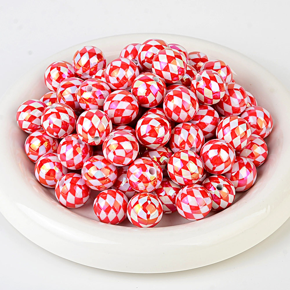 100Pcs 16mm UV rhombus grid through hole round beads DIY handmade beaded loose bead string pen mobile phone chain jewelry accessories spot