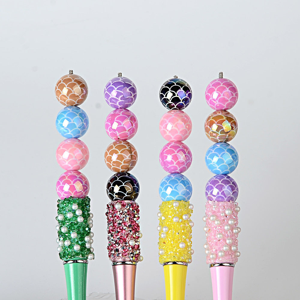 100Pcs acrylic UV plated colored fish scale pattern straight hole round bead DIY mobile phone chain keychain bead pen accessories material