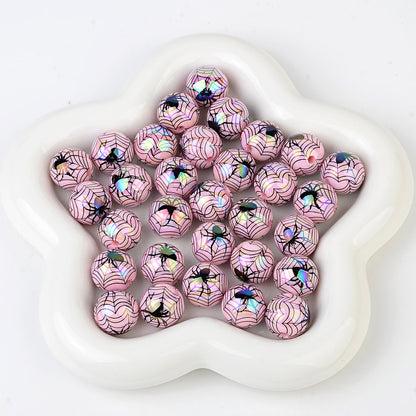 100Pcs 16mm acrylic plated Halloween theme spider straight hole round beads DIY mobile phone chain keychain accessories