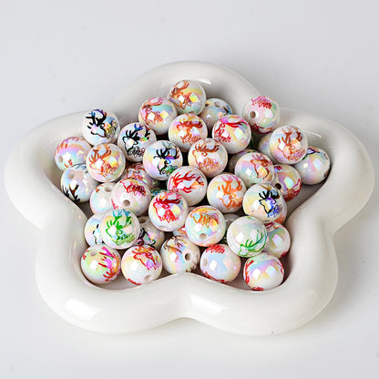 100Pcs 16mmuv plated color printing beads Christmas elk antlers beaded DIY beaded pen mobile phone chain car hanging and other accessories
