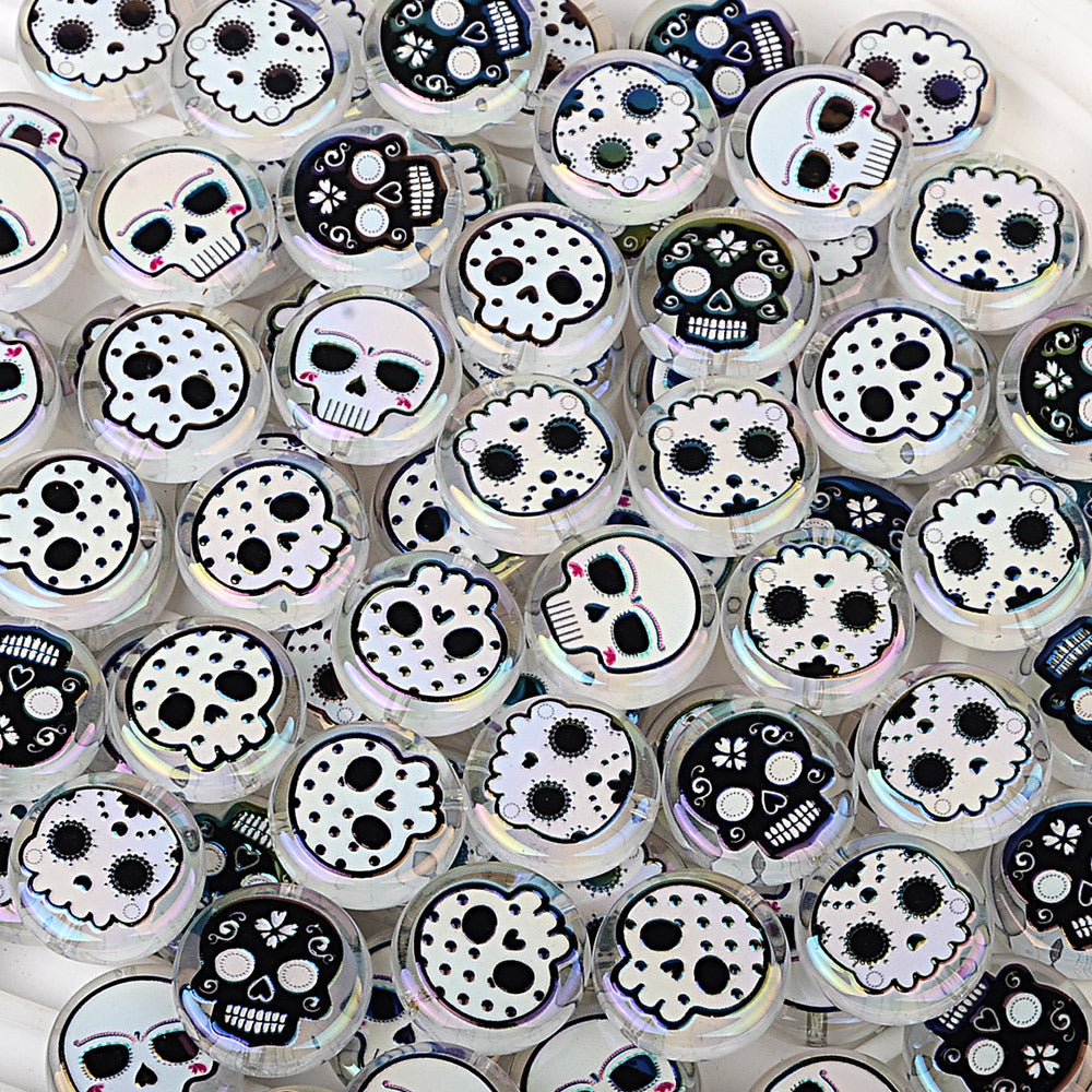 100Pcs 24mm double-sided UV plated colored skull disc beaded DIY handmade beaded pen mobile phone chain jewelry accessories