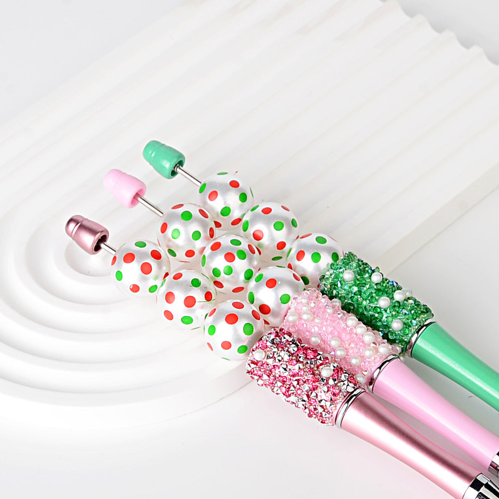 100Pcs Holiday Party Printed Beads Color Red and Green Polka Dots Through Hole Beads DIY Handmade Bead Pen Mobile Phone Chain Accessories
