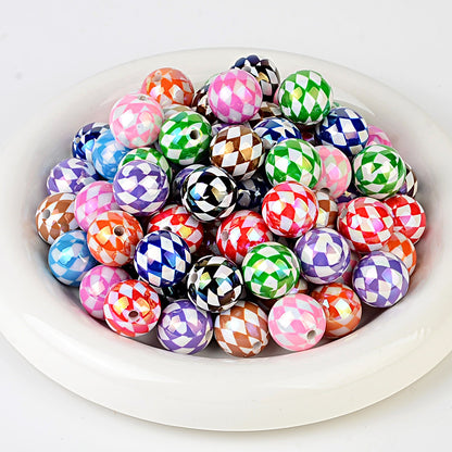 100Pcs 16mm UV rhombus grid through hole round beads DIY handmade beaded loose bead string pen mobile phone chain jewelry accessories spot