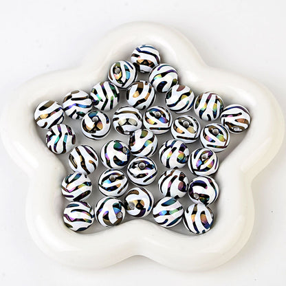 100Pcs UV plated colored acrylic zebra pattern line round beads colored striped beads DIY mobile phone chain keychain beaded material