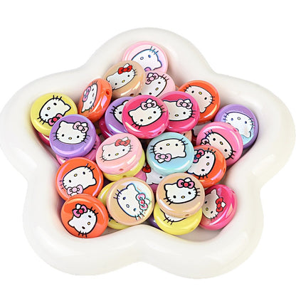 100Pcs acrylic loose beads double-sided printed hallo KT cat straight hole disc beads DIY jewelry mobile phone chain bead pen with