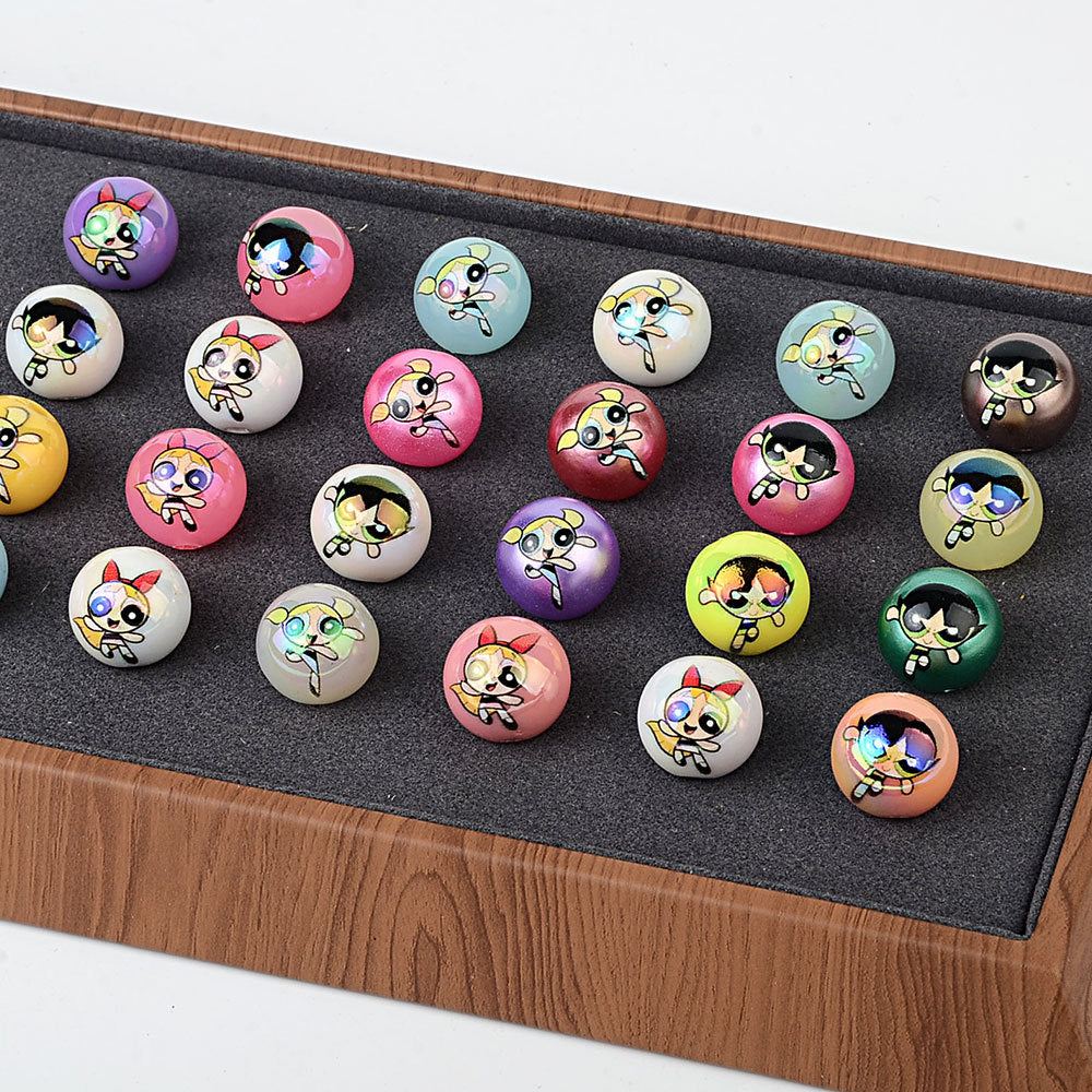 100Pcs acrylic printing cartoon flying police girl straight hole round beads DIY handmade jewelry accessories spot wholesale