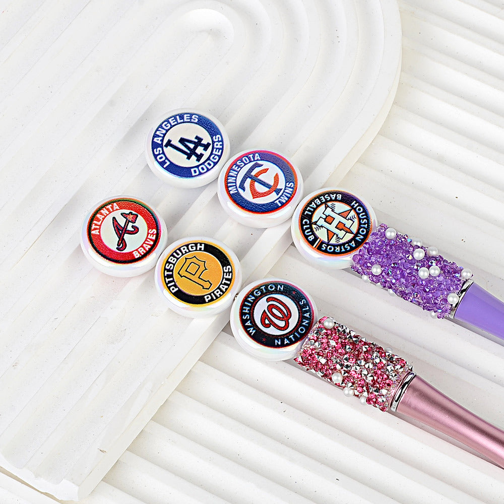 100Pcs 24mm American MLB Major Baseball League Printed Beaded Disc Beads DIY Handmade Pen Mobile Phone Chain Accessories