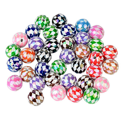 100Pcs 16mm UV rhombus grid through hole round beads DIY handmade beaded loose bead string pen mobile phone chain jewelry accessories spot