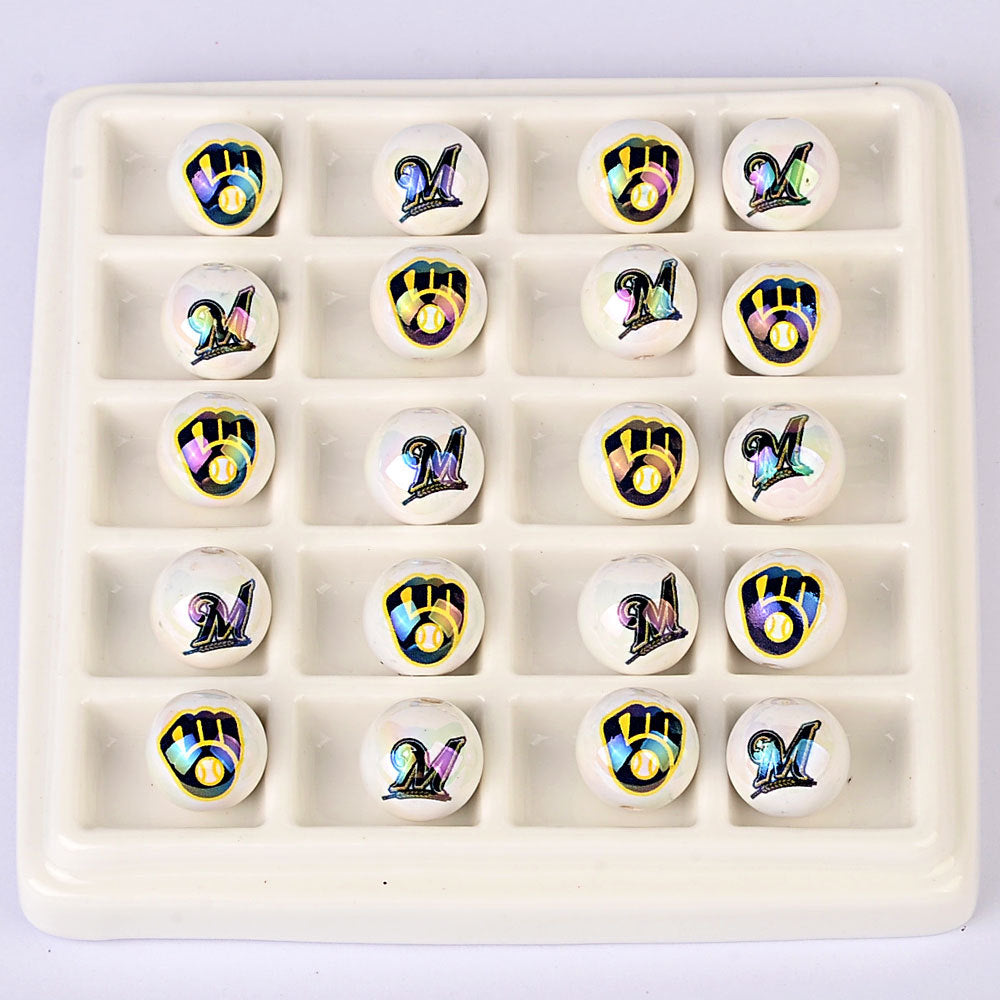 100Pcs acrylic printing MLB baseball round beads 16MM loose beads DIY bead pen car hanging accessories