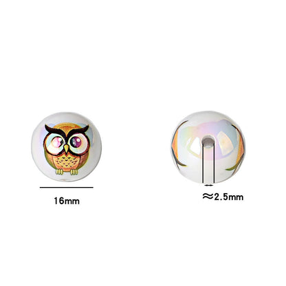 100Pcs 16mm acrylic solid color printing owl straight hole round bead DIY bead pen mobile phone chain pendant accessories