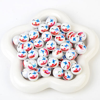 100Pcs new funny expression printed beads smiley eyes cartoon beaded DIY bracelet keychain loose beads beaded wholesale