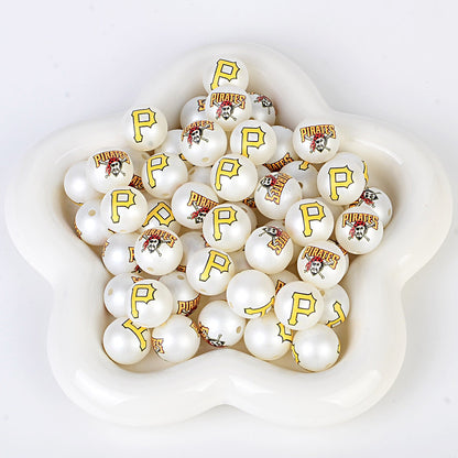 100Pcs 16mm frosted printing MLB baseball league round beads loose beads DIY bead pen car hanging baseball team accessories