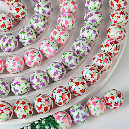 100Pcs small fresh flower printed acrylic DIY jewelry accessories loose beads beaded mobile phone chain bracelet necklace hanging bag hanging