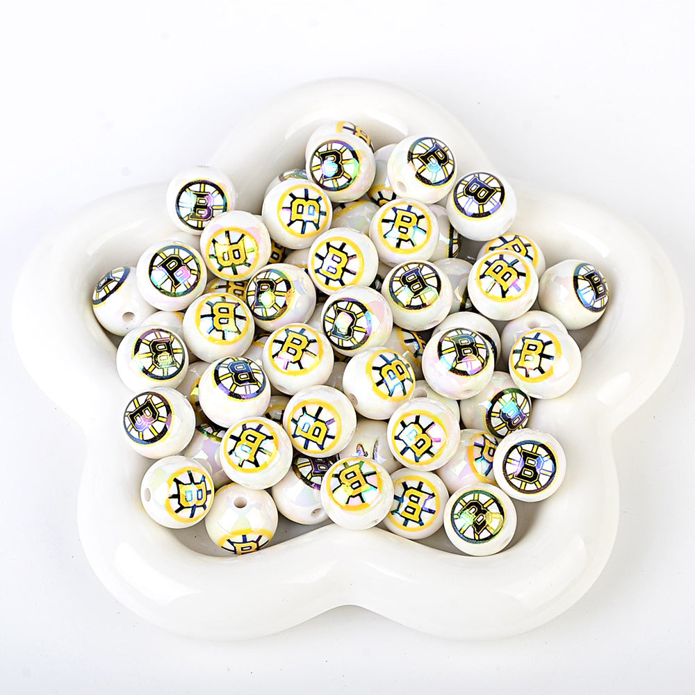 100Pcs US 32 NHL Ice Hockey Teams Printed Beads Beaded DIY Keys Mobile Phone Chain Handmade Jewelry Accessories Spot