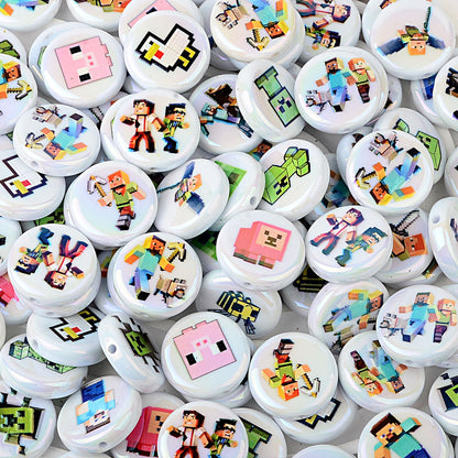 100Pcs 16mm acrylic printed cartoon gamepad straight hole round beads DIY handmade beaded jewelry accessories material