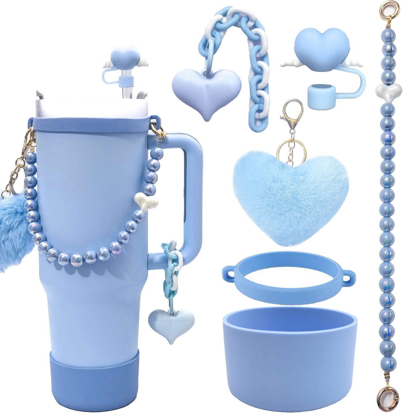 Cross-border stanley water cup accessories love straw cap Bingba cup decorative accessories combination set silicone cup cover