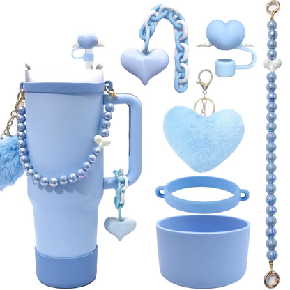 Cross-border stanley water cup accessories love straw cap Bingba cup decorative accessories combination set silicone cup cover