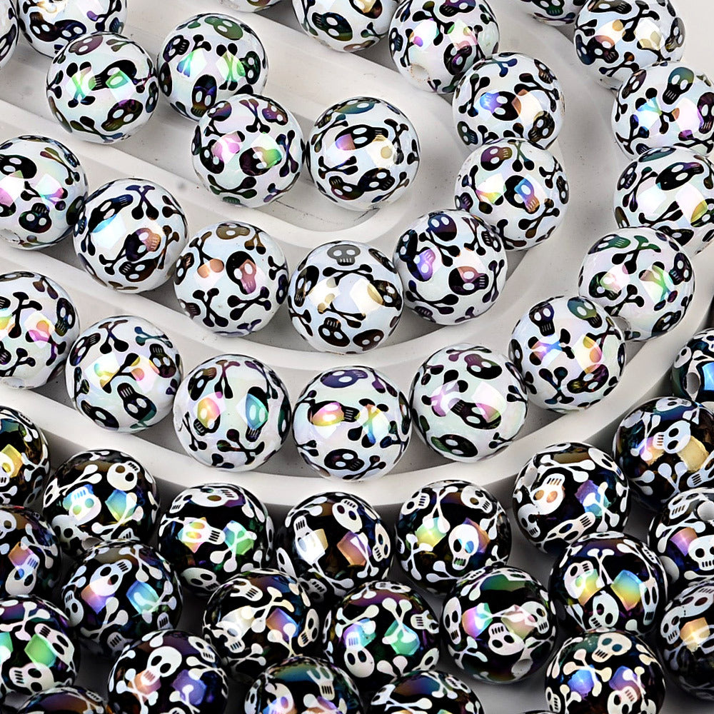 100Pcs Halloween black and white skull beaded DIY jewelry mobile phone chain bead pen and other handmade accessories