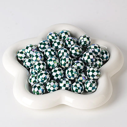 100Pcs UV plated color checkerboard square grid pattern round beads DIY handmade beaded loose bead string pen mobile phone chain jewelry accessories