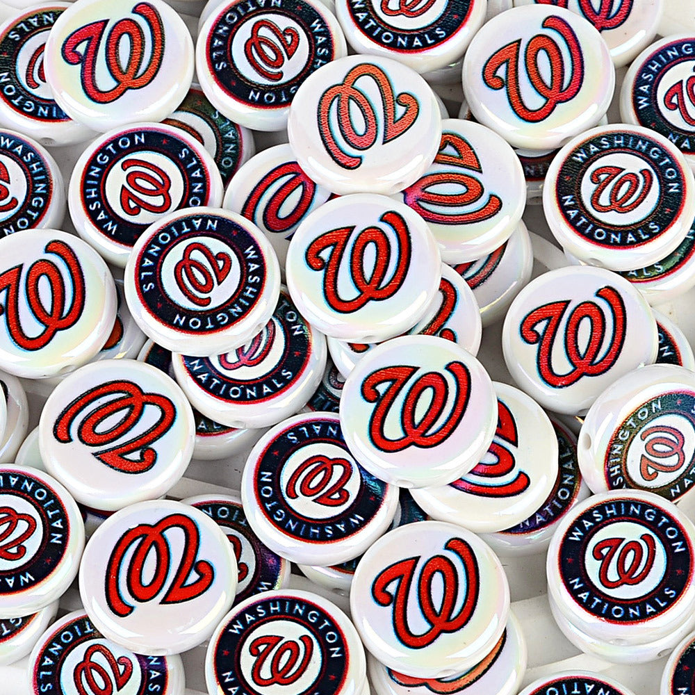 100Pcs 24mm American MLB Major Baseball League Printed Beaded Disc Beads DIY Handmade Pen Mobile Phone Chain Accessories