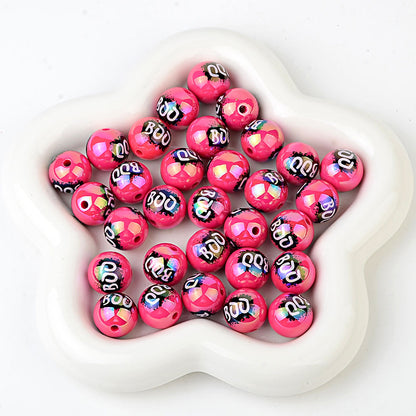 100Pcs 16mm Halloween BOO printed acrylic loose beads decorative round beads handmade DIY bead pen accessories