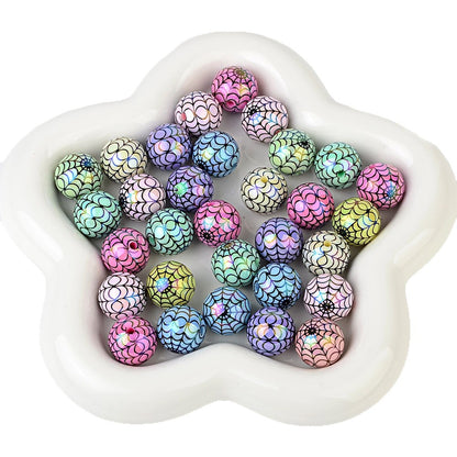 100Pcs 16mm acrylic plated color Halloween printing spider web straight hole round bead live broadcast DIY handmade beaded jewelry accessories