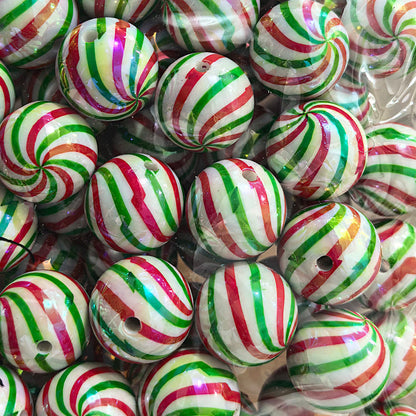 100Pcs 20mm acrylic checkerboard beads christmas striped beads DIY handmade beaded jewelry accessories loose bead material