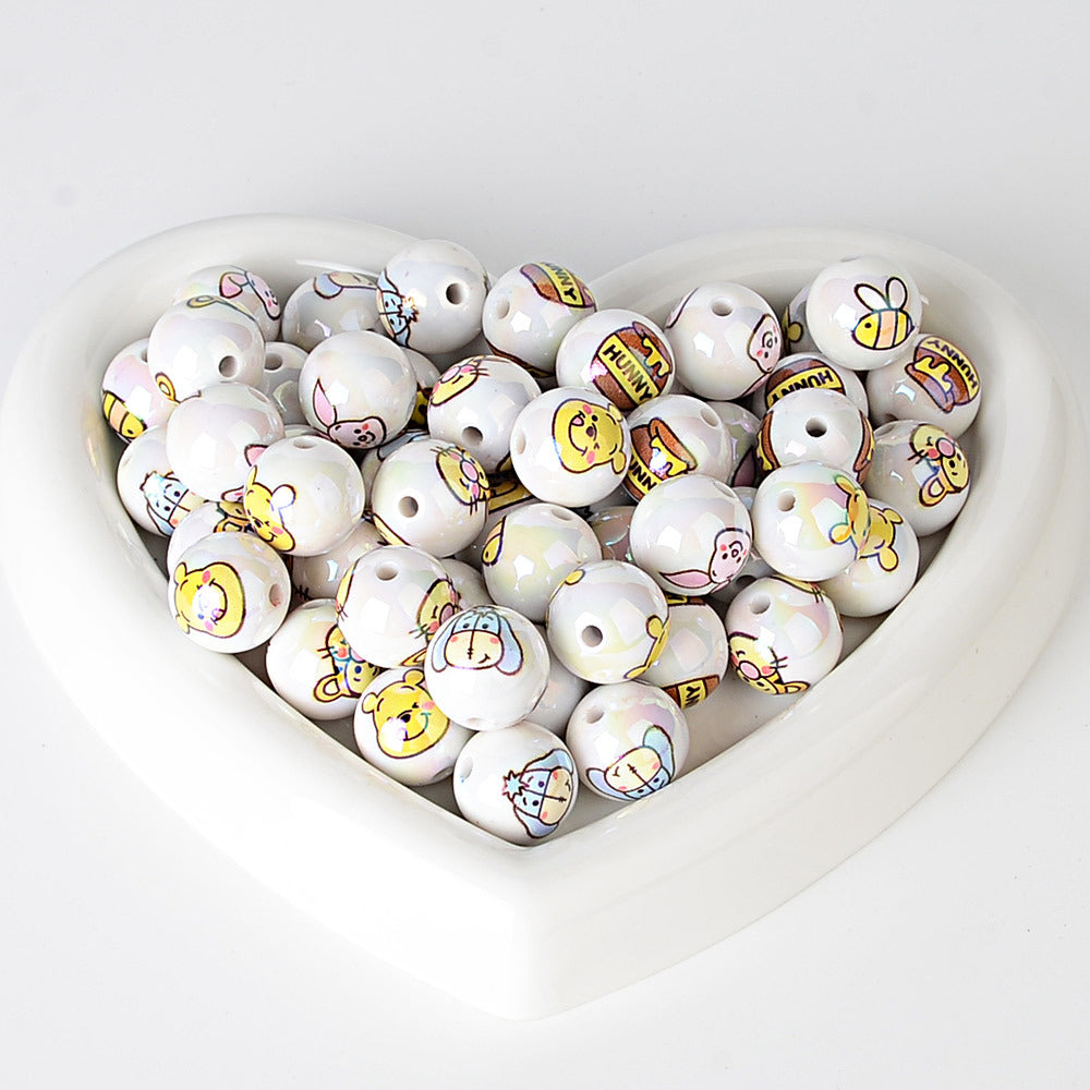 100Pcs 16mmUV plated color Stitch series printing beads DIY bead pen mobile phone keychain car hanging and other accessories