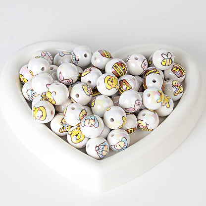 100Pcs 16mmUV plated color Stitch series printing beads DIY bead pen mobile phone keychain car hanging and other accessories