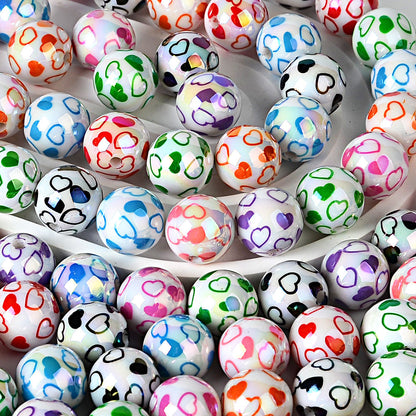 100Pcs acrylic plated color printing double love straight hole beads DIY jewelry mobile phone chain bead pen keychain bag chain accessories