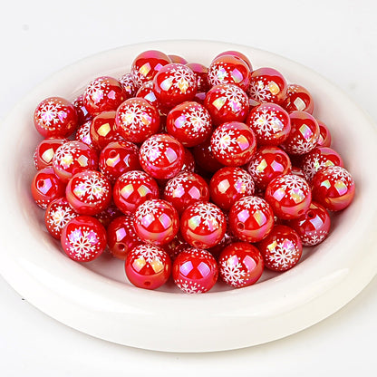 100Pcs acrylic UV plating color printing color Christmas snowflake round beads DIY handmade jewelry beaded material accessories