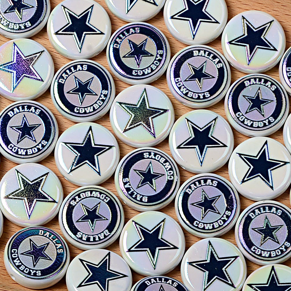 100Pcs 24mm NFL Football Team Acrylic Double Sided Printed Through Hole Beads DIY Bracelet Round Cake Beads