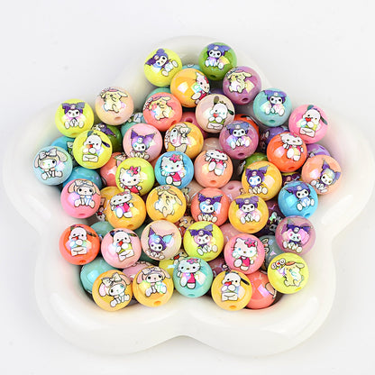 100Pcs printed Sanrio Hello Kitty hallo KT straight hole round beads DIY jewelry loose beads mobile phone chain bead pen accessories