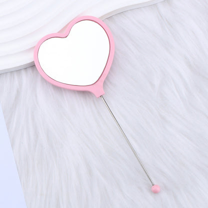 Heart-shaped makeup mirror, love DIY beaded mirror, handheld makeup mirror, portable single-sided vanity mirror, plastic spot.