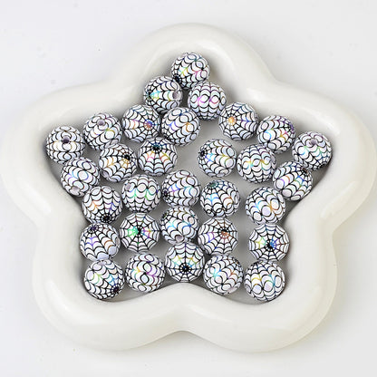 100Pcs 16mm acrylic plated color Halloween printing spider web straight hole round bead live broadcast DIY handmade beaded jewelry accessories