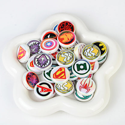 100Pcs 24mm double-sided print Marvel superhero straight hole disc beads DIY mobile phone chain ornament bead pen accessories