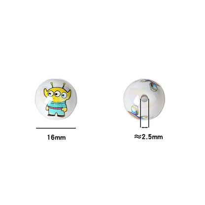 100Pcs 16mm acrylic double-sided printing Toy Story straight hole round beads DIY mobile phone rope keychain pen accessories