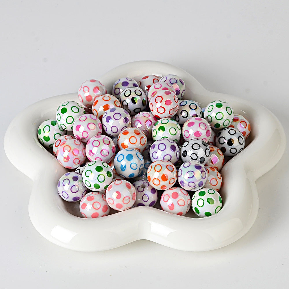 100Pcs 16mm color-plated bubble dot circle printing beaded DIY bead pen mobile phone chain keychain car hanging and other accessories