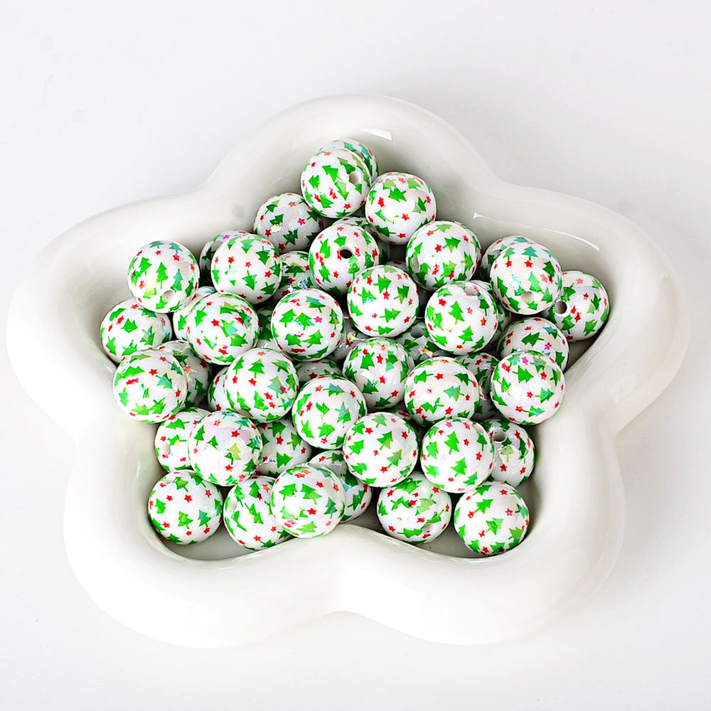 100Pcs 16mm acrylic Christmas color striped printed round beads DIY beaded mobile phone chain keychain loose beads wholesale